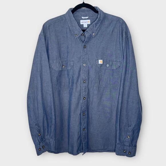 CARHARTT Relaxed Fit Shirt Mens 2XL Blue/Gray Long Sleeve Button Down - Picture 1 of 5